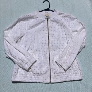JCrew White Eyelet bomber jacket size Medium with pockets! Front zip
